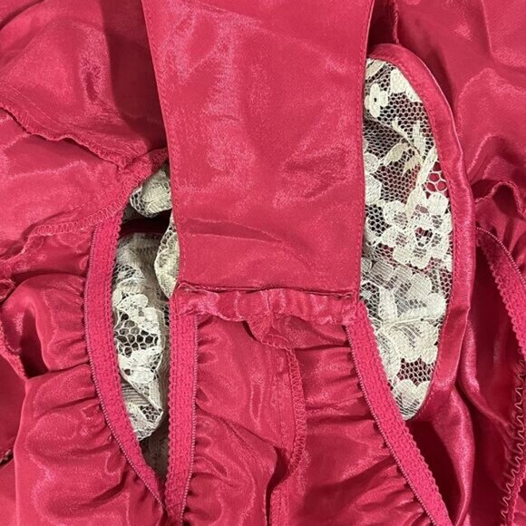 VTG Victoria's Secret Teddy Magenta Pink Satin Beige Lace Gold Label Medium - Picture 8 of 8